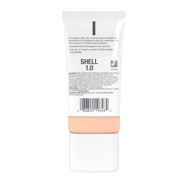 Neutrogena Clear Coverage Flawless Matte Color Correcting Cream, Full-Coverage - 1.0 Shell